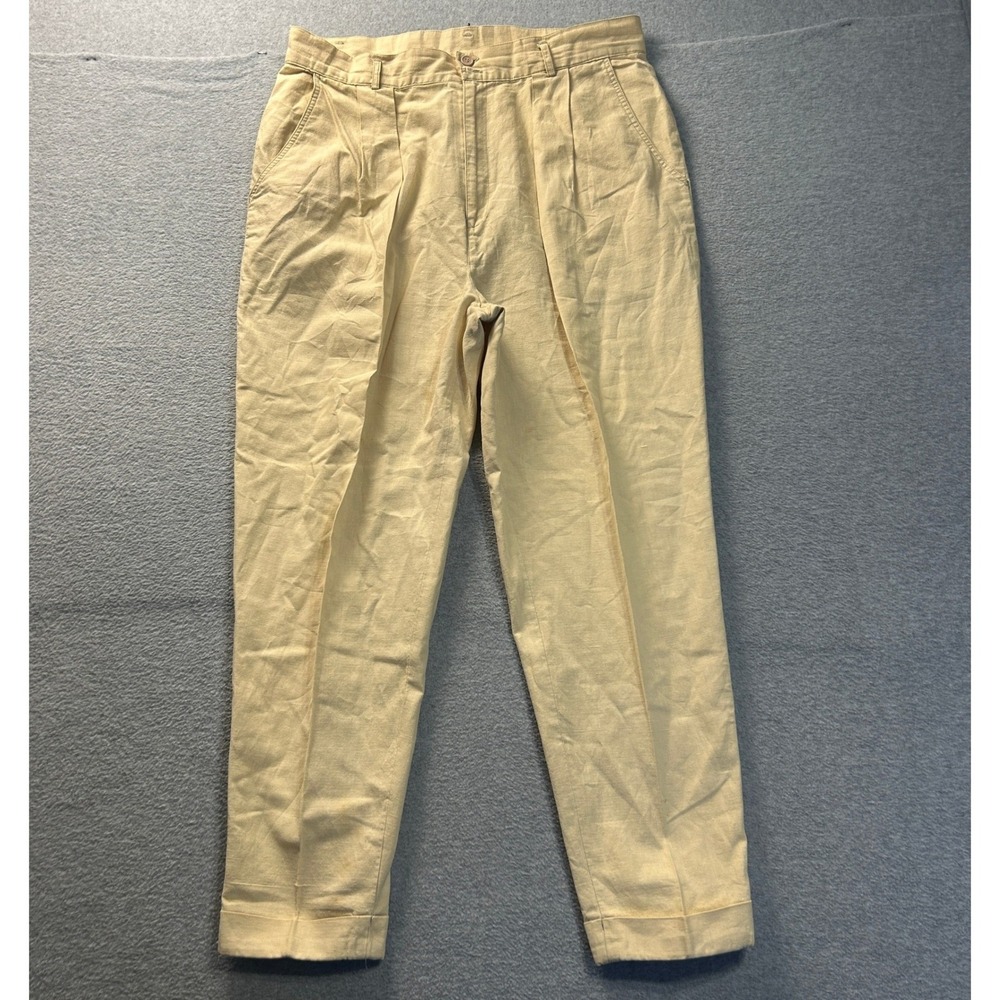 Gitano Pleated Tapered Pants Womens 20W Yellow‎ Ramie Cotton Vintage Mom Classic